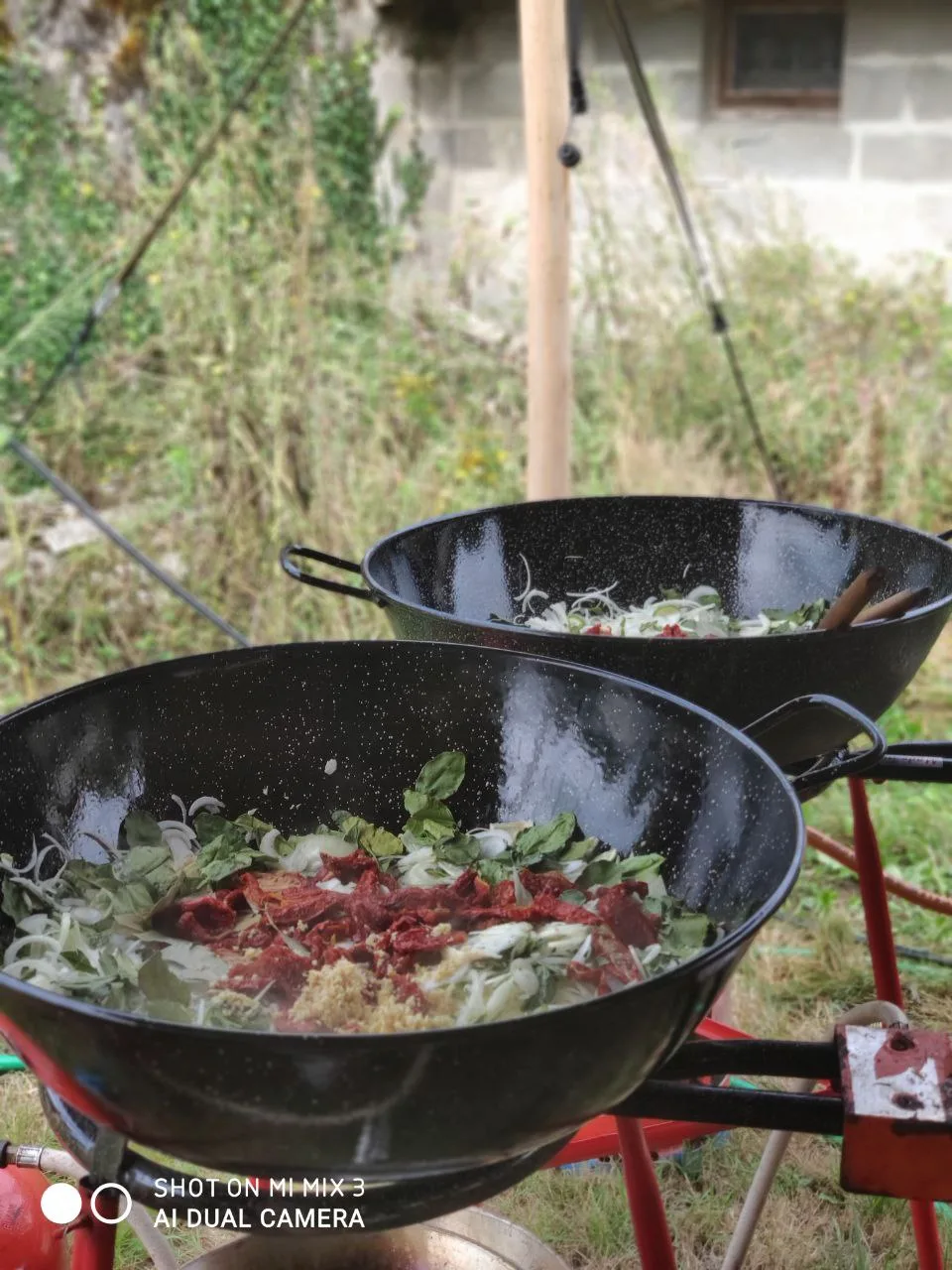 Repas conviviaux servis lors d'un événement collectif en extérieur